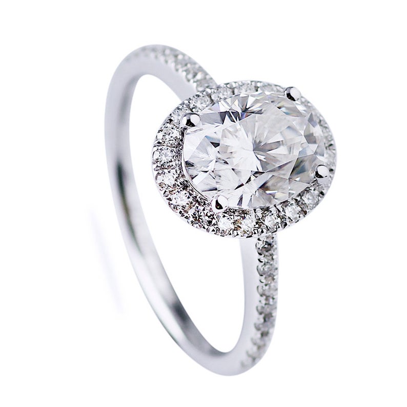 1.5 CT Oval Cut Diamond White Gold Over On 925 Sterling Silver Halo Engagement Ring