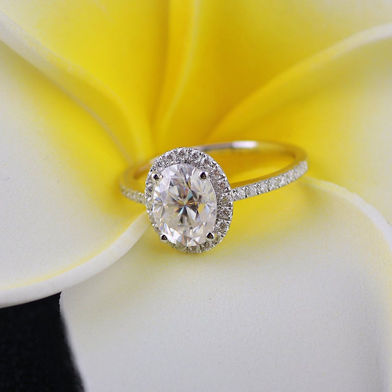 1.5 CT Oval Cut Diamond 925 Sterling Silver Halo Engagement Ring For Her