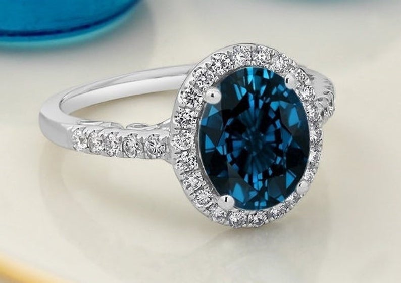 2 CT Round Cut London Blue Topaz Diamond 925 Sterling Silver Halo Anniversary Ring