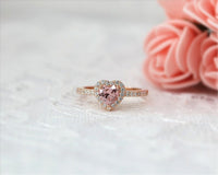 1 CT Heart Pink Morganite Diamond Rose Gold Over On 925 Sterling Silver Halo Engagement Ring