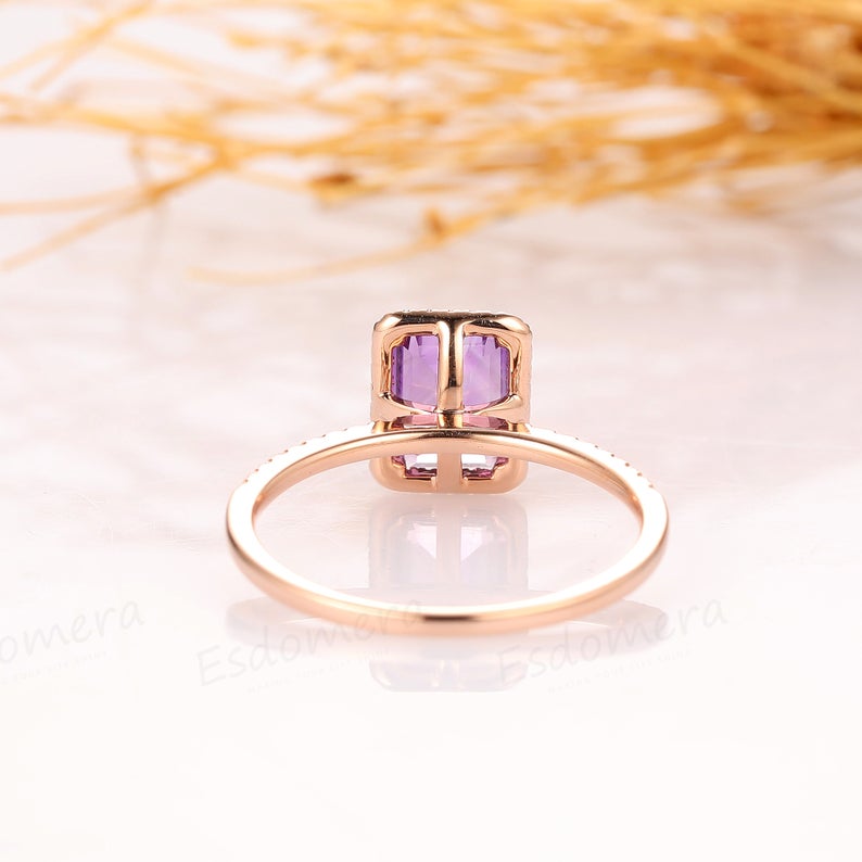 1 CT Emerald Cut Amethyst Diamond 925 Sterling Silver Halo Engagement Ring