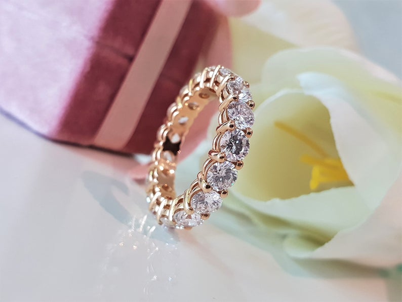 1 CT Round Cut Diamond Yellow Gold Over On 925 Sterling Silver Full Eternity Wedding Band Ring