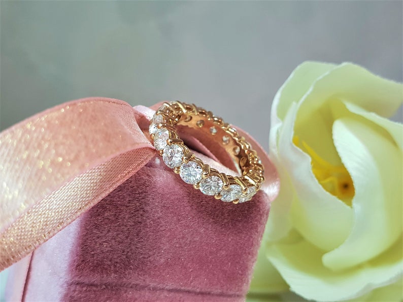 1 CT Round Cut Diamond Yellow Gold Over On 925 Sterling Silver Full Eternity Wedding Band Ring