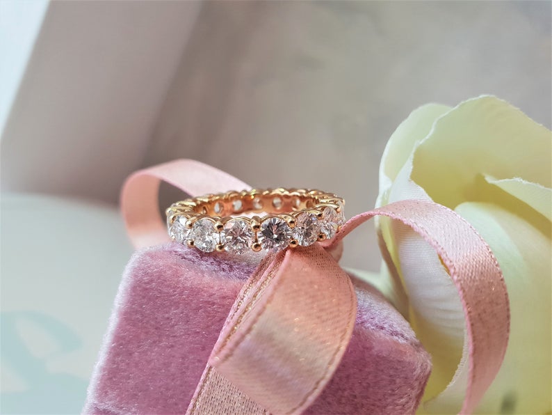 1 CT Round Cut Diamond Yellow Gold Over On 925 Sterling Silver Full Eternity Wedding Band Ring