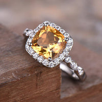 2.50 Ct Cushion Cut Yellow Citrine 925 Sterling Silver Halo Engagement Band Ring