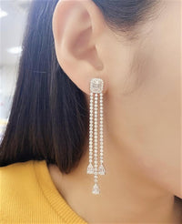 4.75 Ct Baguette & Round Cut Diamond 925 Sterling Silver Wedding Dangle Earrings