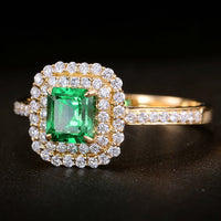 1 CT Emerald Cut Emerald Diamond Yellow Gold Over On 925 Sterling Silver Women Double Halo Engagement Ring