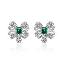 3.75 Ct Emerald Cut Green Emerald & Round CZ Party Wear Bow Earrings In 925 Sterling Silver