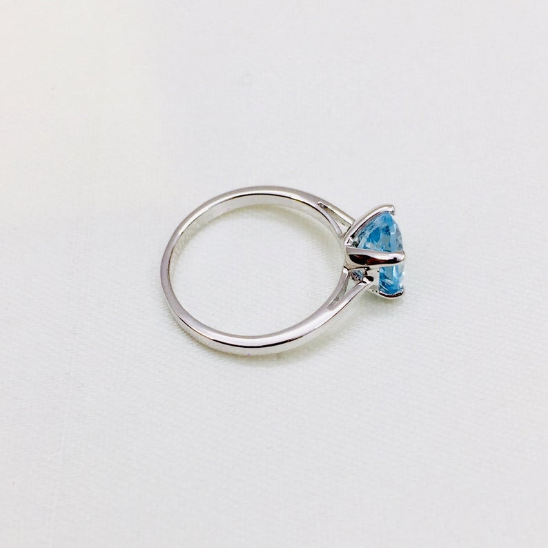 1 CT Round Cut Blue Topaz Diamond 925 Sterling Silver Solitaire Promise Ring