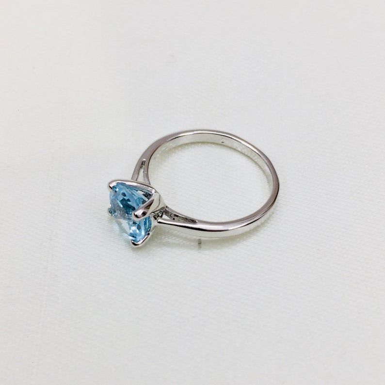 1 CT Round Cut Blue Topaz Diamond 925 Sterling Silver Solitaire Promise Ring