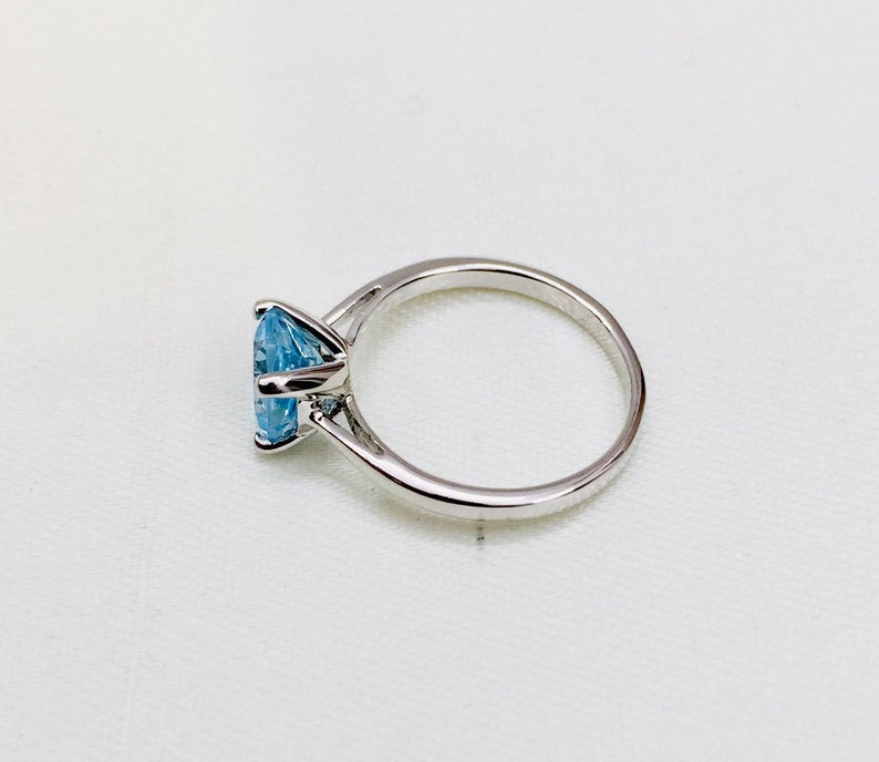 1 CT Round Cut Blue Topaz Diamond 925 Sterling Silver Solitaire Promise Ring