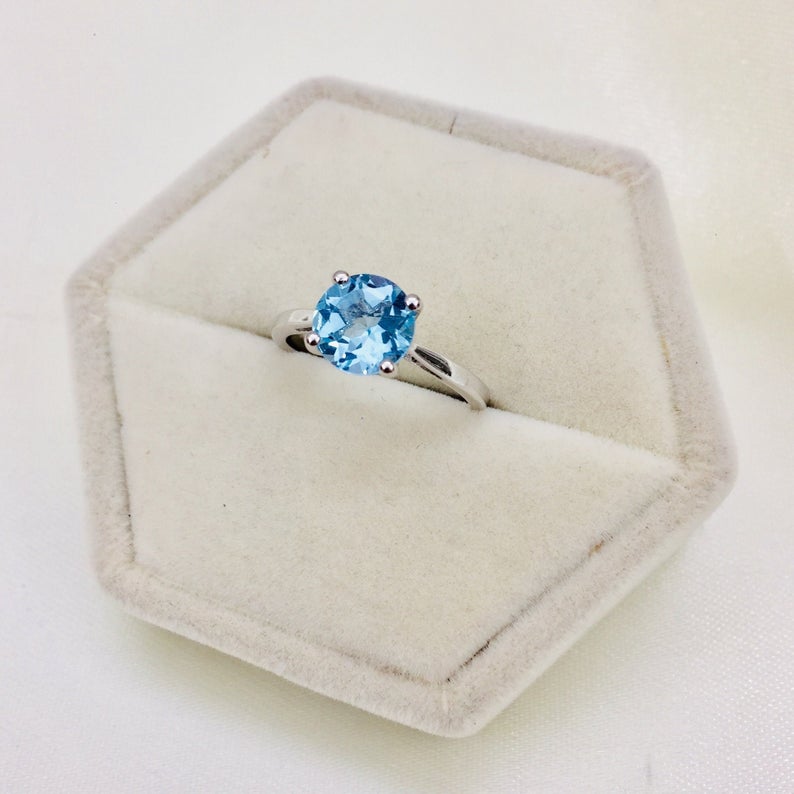 1 CT Round Cut Blue Topaz Diamond 925 Sterling Silver Solitaire Promise Ring