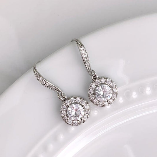 2.50 Ct Round Cut 925 Sterling Silver Halo Dangle Earrings For Her