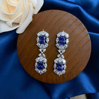 4.50 Ct Cushion Cut Blue Sapphire Engagement Wedding Dangle Earrings In 925 Sterling Silver