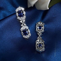 4.50 Ct Cushion Cut Blue Sapphire Engagement Wedding Dangle Earrings In 925 Sterling Silver