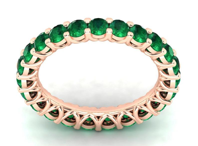 0.75 CT Round Cut Emerald Diamond Rose Gold Over On 925 Sterling Silver Full Eternity Anniversary Band Ring For Women
