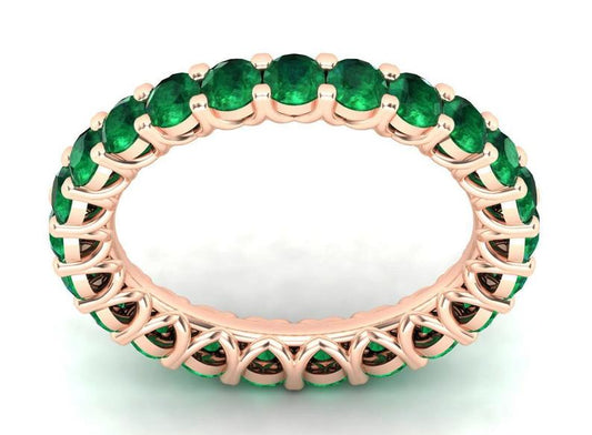 0.75 CT Round Cut Emerald Diamond Rose Gold Over On 925 Sterling Silver Full Eternity Anniversary Band Ring For Women
