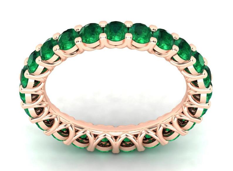 0.75 CT Round Cut Emerald Diamond Rose Gold Over On 925 Sterling Silver Full Eternity Anniversary Band Ring For Women