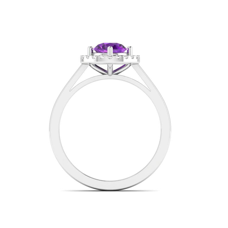 1 CT Round Cut Amethyst Diamond 925 Sterling Silver Halo Enagement Ring