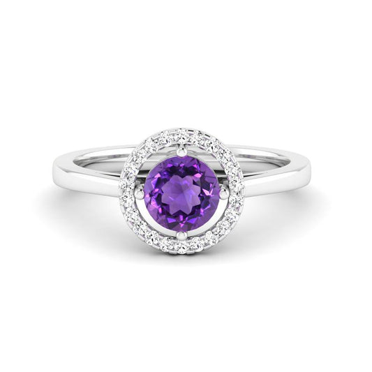 1 CT Round Cut Amethyst Diamond 925 Sterling Silver Halo Enagement Ring