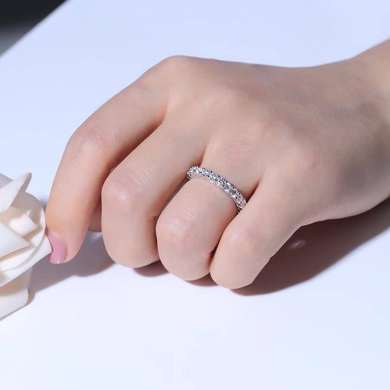 1 CT Round Cut Diamond 925 Sterling Silver Full Eternity Wedding Band Ring