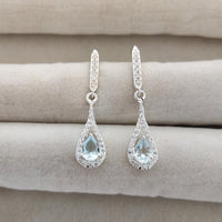 2.75 Ct Pear Cut Blue Aquamarine 925 Sterling Silver Anniversary Gift Drop/Dangle Earrings
