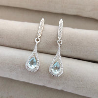 2.75 Ct Pear Cut Blue Aquamarine 925 Sterling Silver Anniversary Gift Drop/Dangle Earrings