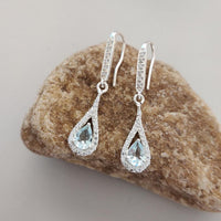 2.75 Ct Pear Cut Blue Aquamarine 925 Sterling Silver Anniversary Gift Drop/Dangle Earrings