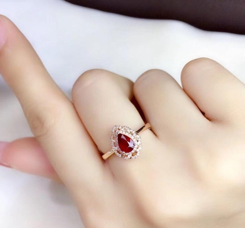 2.75 CT Pear Cut Red Ruby Rose Gold Over On 925 Sterling Silver Halo Engagement Ring