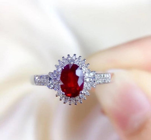 2.75 Ct Oval Cut Red Ruby Vintage Halo Engagement Ring White Gold Over On 925 Sterling Silver