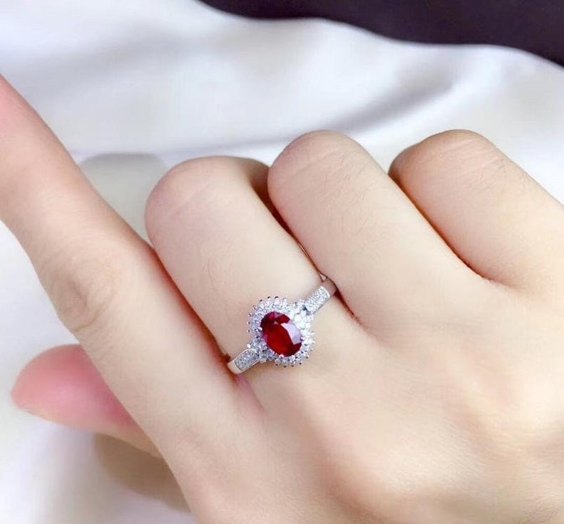 2.75 Ct Oval Cut Red Ruby Vintage Halo Engagement Ring White Gold Over On 925 Sterling Silver