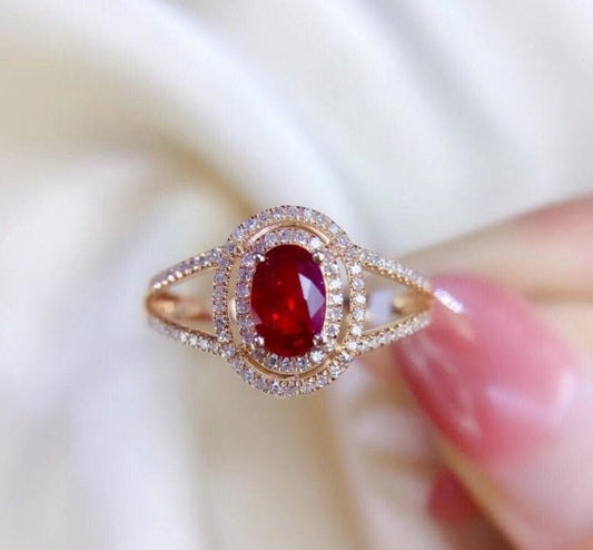 2.50 Ct Oval Cut Pink Ruby Yellow Gold Over On 925 Sterling Silver Double Halo Wedding Ring