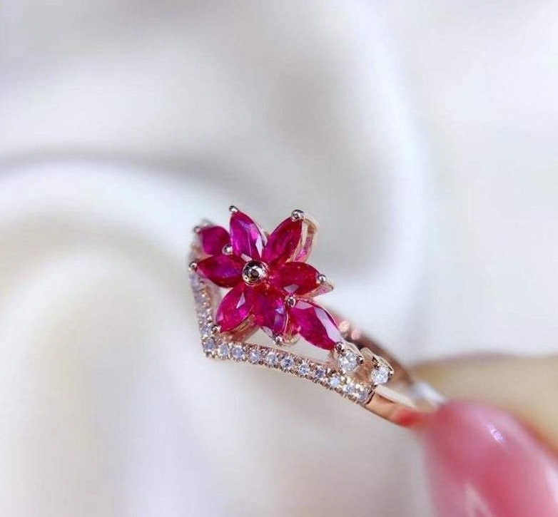 3.20 Ct Marquise Cut Pink Ruby Gorgeous Floral Ring For Her Rose Gold Over On 925 Sterling Silver