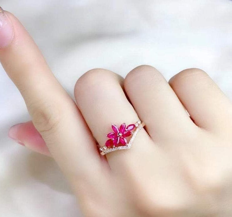 3.20 Ct Marquise Cut Pink Ruby Gorgeous Floral Ring For Her Rose Gold Over On 925 Sterling Silver