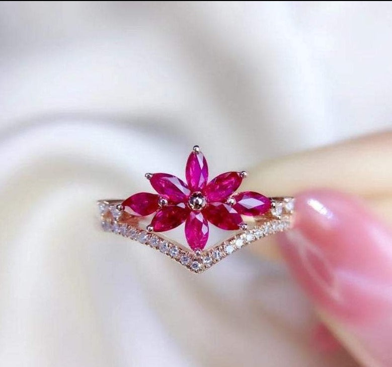 3.20 Ct Marquise Cut Pink Ruby Gorgeous Floral Ring For Her Rose Gold Over On 925 Sterling Silver