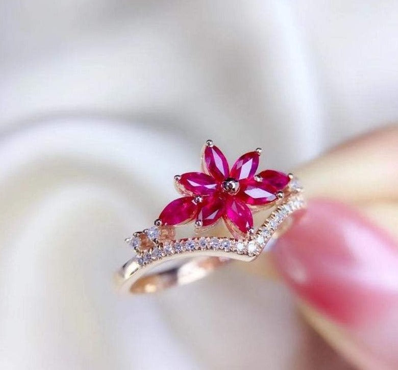 3.20 Ct Marquise Cut Pink Ruby Gorgeous Floral Ring For Her Rose Gold Over On 925 Sterling Silver