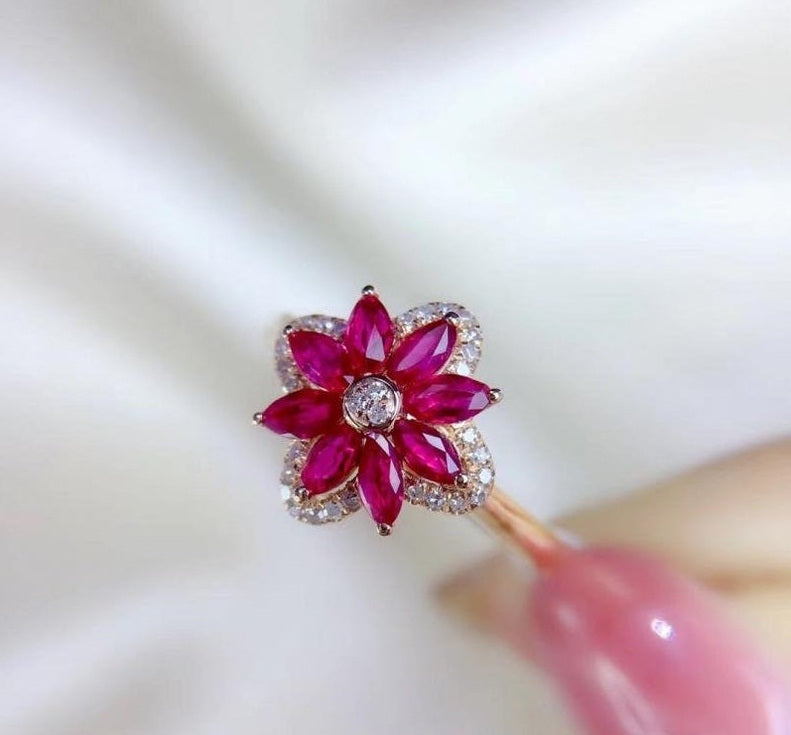 3.10 Ct Marquise Cut Pink Ruby Rose Gold Over On 925 Sterling Silver Floral Anniversary Gift Ring
