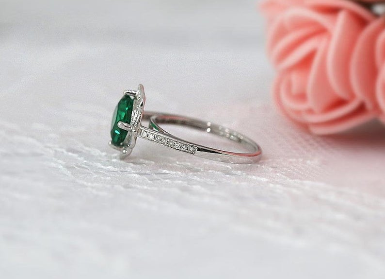 2 CT Cushion Cut Emerald Diamond 925 Sterling Silver Halo Women's Wedding Ring