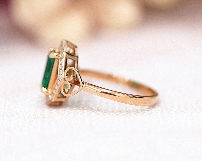 2 CT Princess Cut Emerald Diamond 925 Sterling Silver Art Deco Halo Wedding Ring