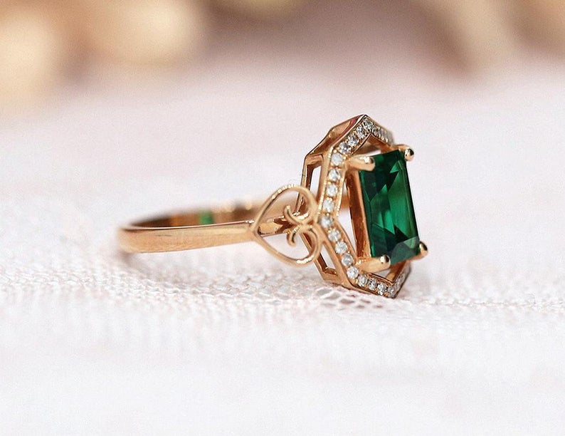 2 CT Princess Cut Emerald Diamond 925 Sterling Silver Art Deco Halo Wedding Ring