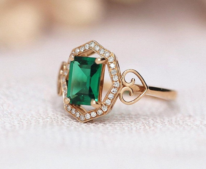 2 CT Princess Cut Emerald Diamond 925 Sterling Silver Art Deco Halo Wedding Ring