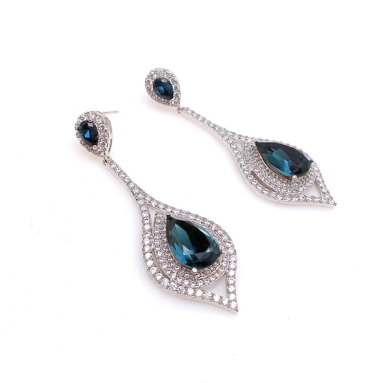 3.50 Ct Pear Cut London Blue Topaz 925 Sterling Silver Wedding Bridesmaid Bridal Earrings