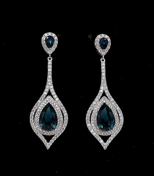 3.50 Ct Pear Cut London Blue Topaz 925 Sterling Silver Wedding Bridesmaid Bridal Earrings