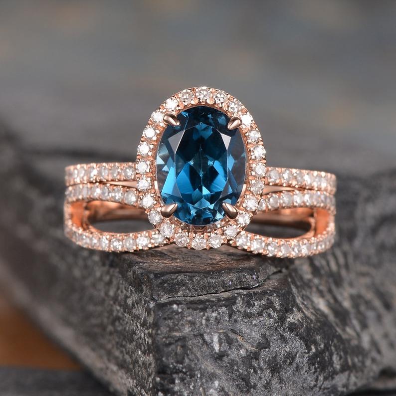 CT Oval Cut London Blue Topaz Diamond Rose Gold Over On 925