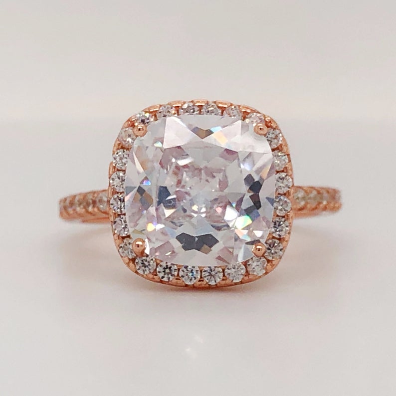 1 CT Cushion Cut Diamond Rose Gold Over On 925 Sterling Silver Halo Wedding Ring