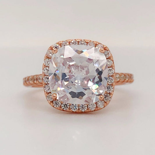 1 CT Cushion Cut Diamond Rose Gold Over On 925 Sterling Silver Halo Wedding Ring