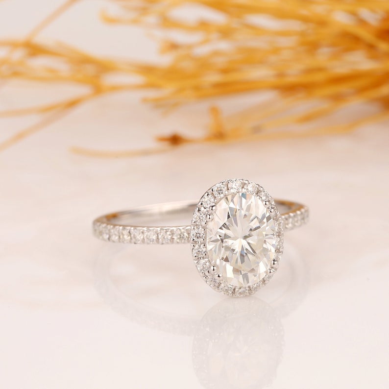 1.50 Ct Oval & Round Cut Diamond Halo Engagement Wedding Ring In 925 Sterling Silver