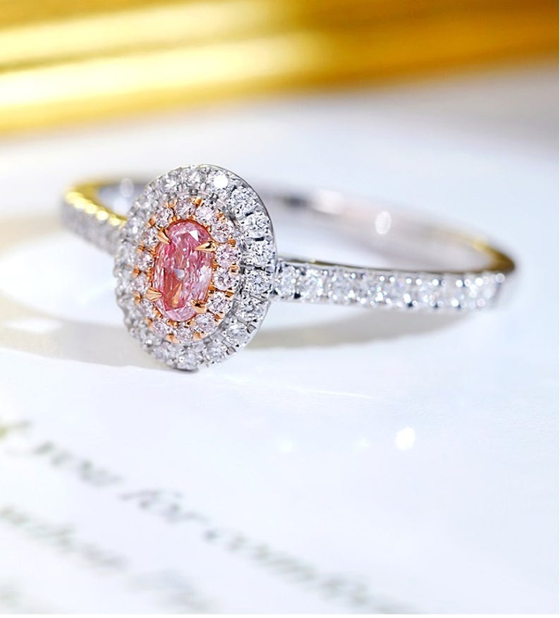 1 CT Oval Cut Pink Sapphire Diamond White Gold Over On 925 Sterling Silver Double Halo Promise Ring