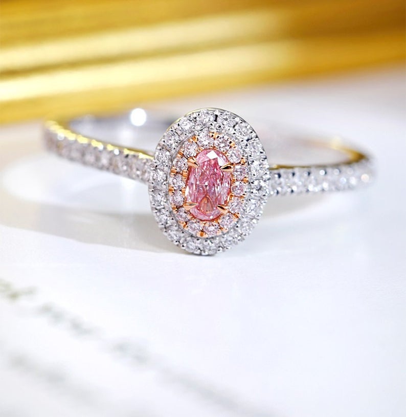 1 CT Oval Cut Pink Sapphire Diamond White Gold Over On 925 Sterling Silver Double Halo Promise Ring