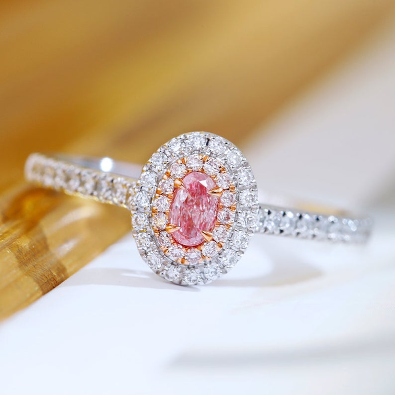 1 CT Oval Cut Pink Sapphire Diamond White Gold Over On 925 Sterling Silver Double Halo Promise Ring